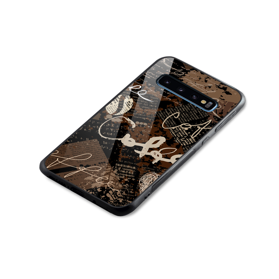 Coffee Scribbles Glass Back Case for Galaxy S10