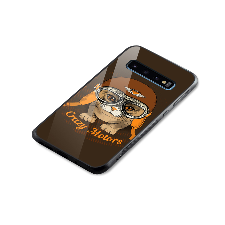 Crazy cat Glass Back Case for Galaxy S10