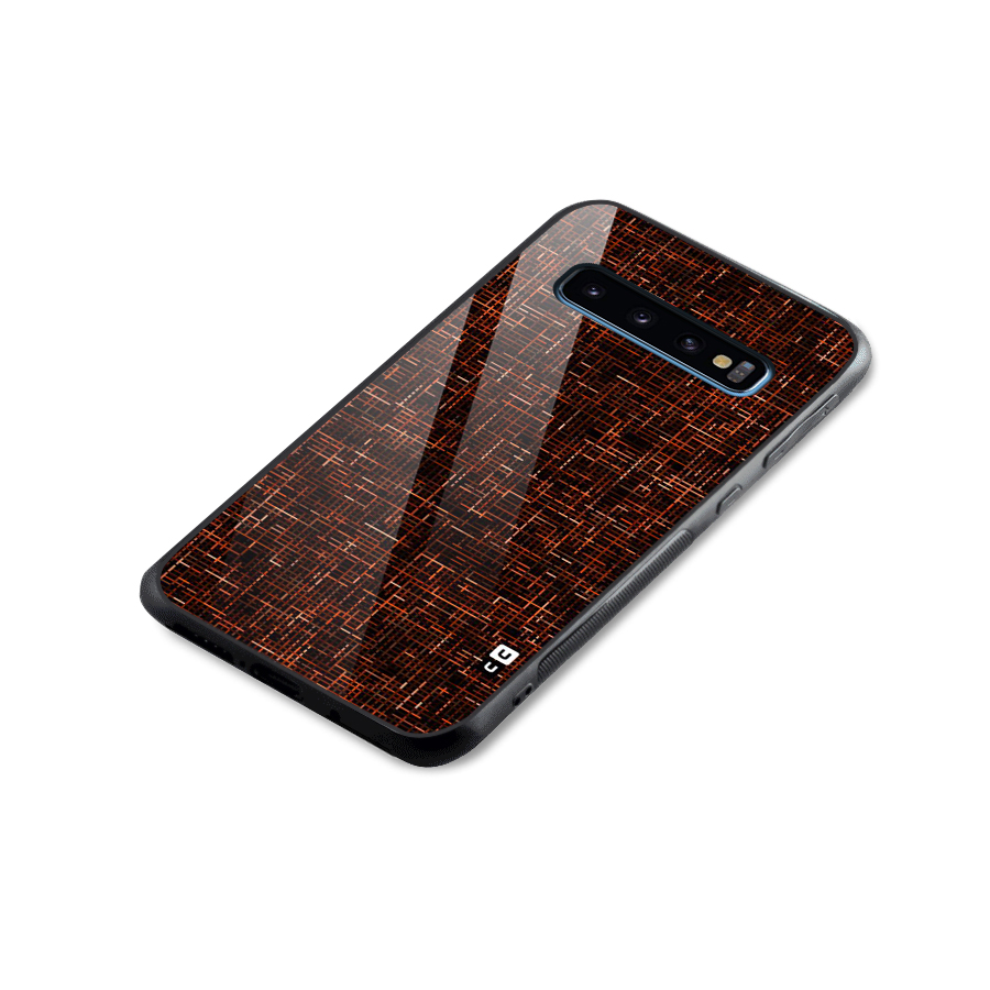 Criss Cross Brownred Pattern Glass Back Case for Galaxy S10