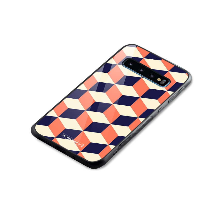 Cube Pattern Glass Back Case for Galaxy S10