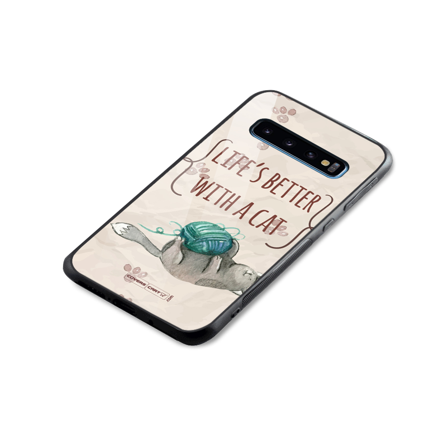Cute Cat Glass Back Case for Galaxy S10