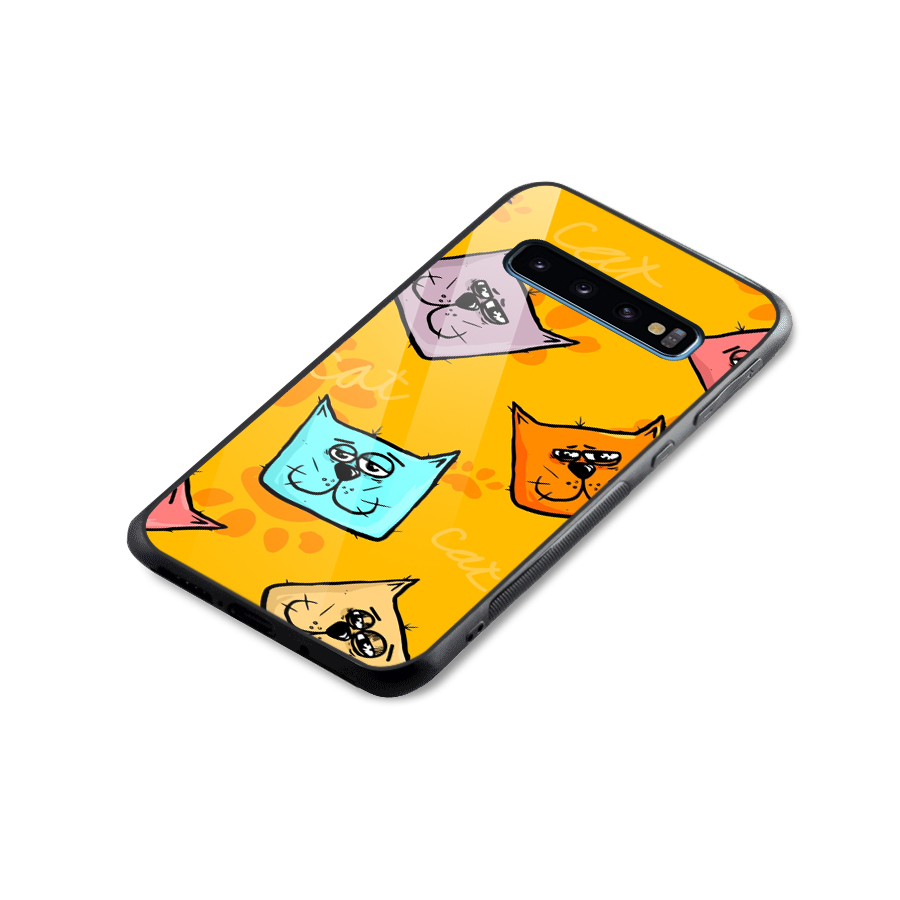Cute Cat Pattern Glass Back Case for Galaxy S10