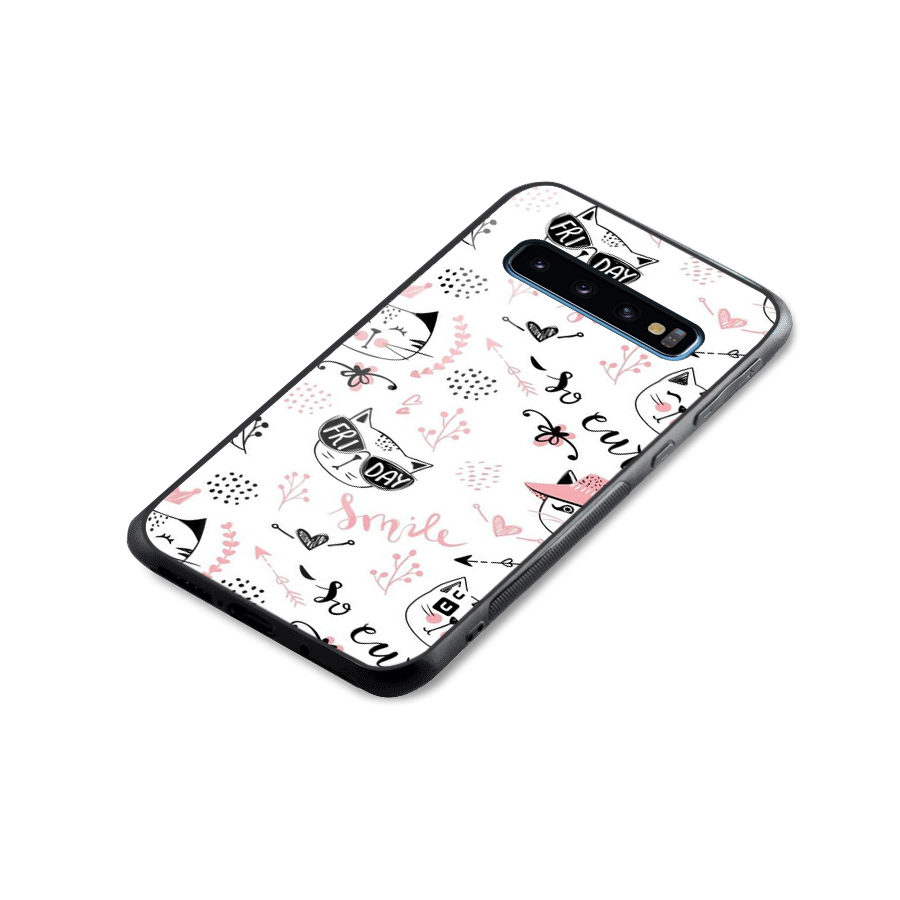 Cute Cat Swag Glass Back Case for Galaxy S10