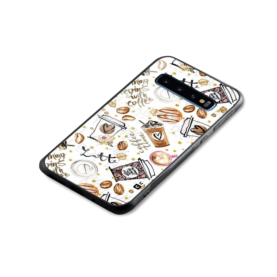 Cute Coffee Pattern Glass Back Case for Galaxy S10