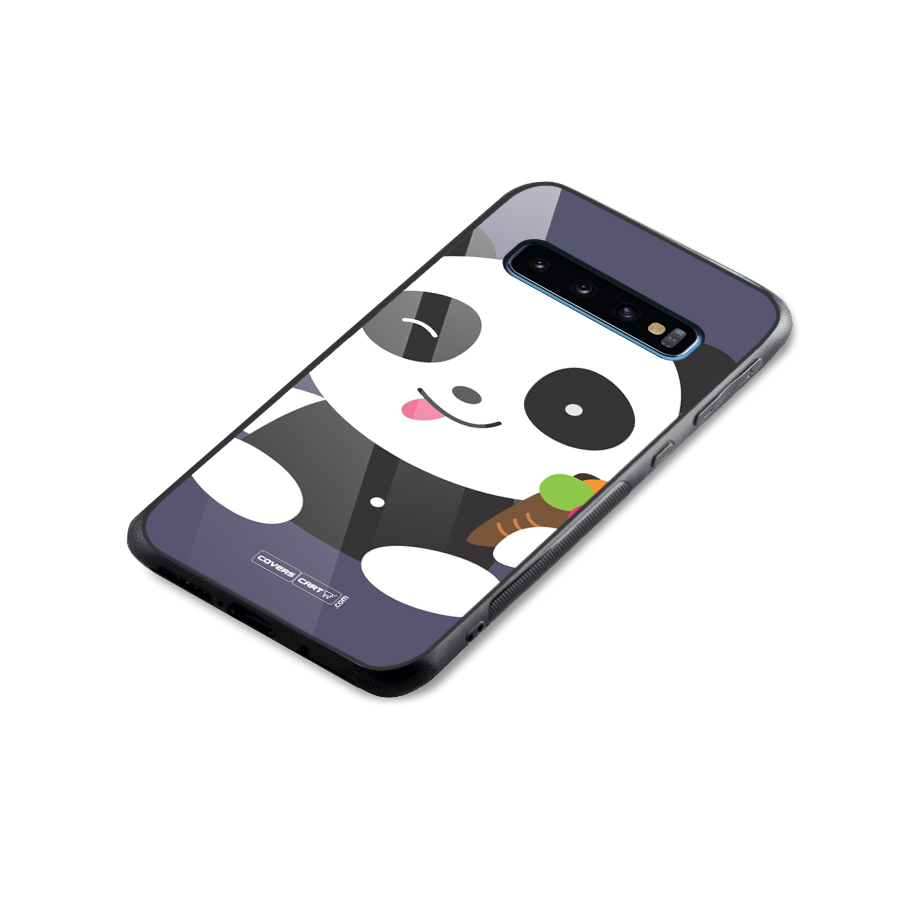 Cute Panda Blue Glass Back Case for Galaxy S10