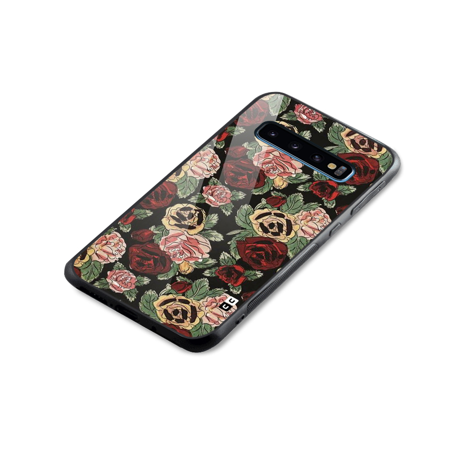 Dark Pastel Flowers Glass Back Case for Galaxy S10