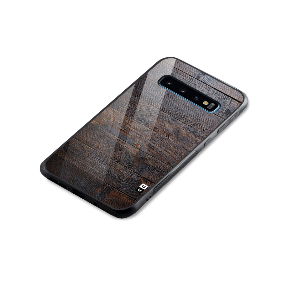 Dark Wood Printed Glass Back Case for Galaxy S10