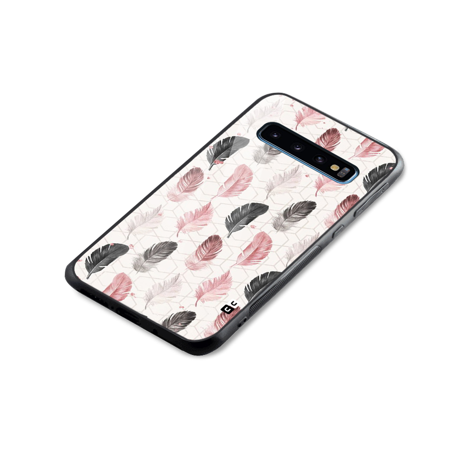 Feather Line Pattern Glass Back Case for Galaxy S10