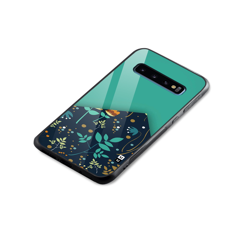 Floral Corner Glass Back Case for Galaxy S10