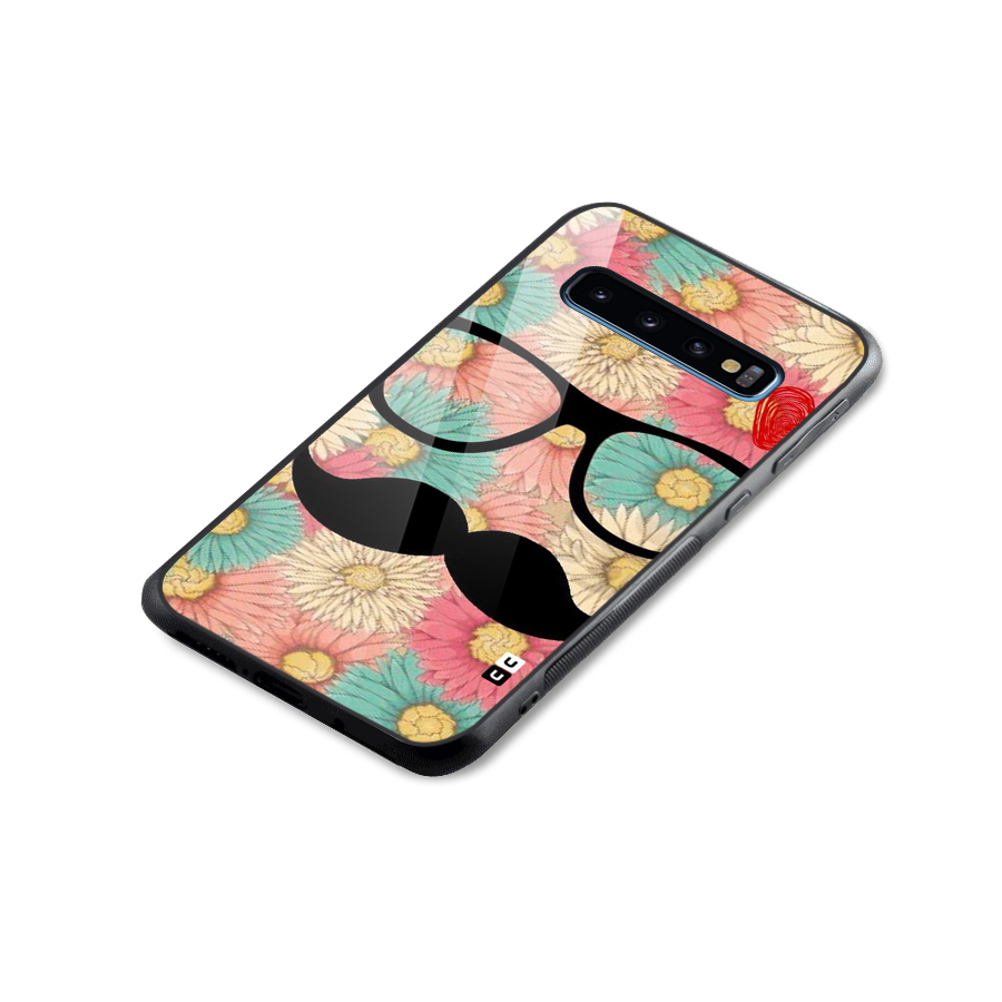Floral Moustache Glass Back Case for Galaxy S10