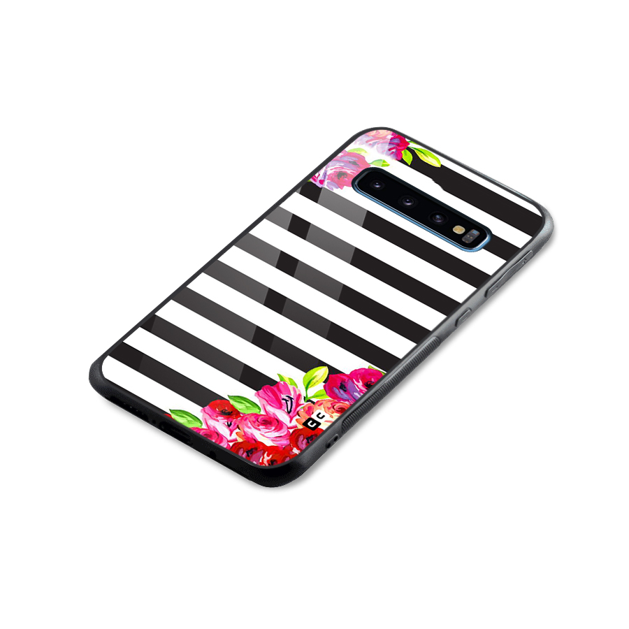 Floral Stripes Glass Back Case for Galaxy S10