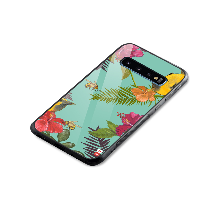 Flower Bird and Bee Glass Back Case for Galaxy S10