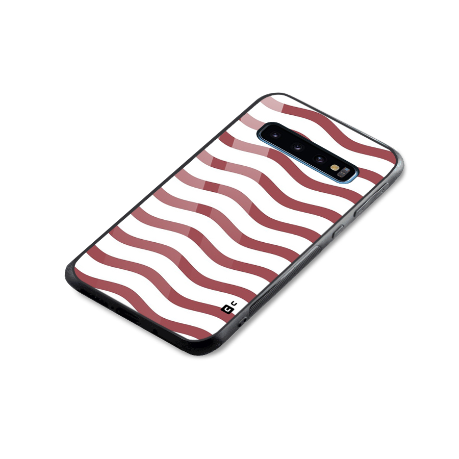 Flowing Stripes Red White Glass Back Case for Galaxy S10