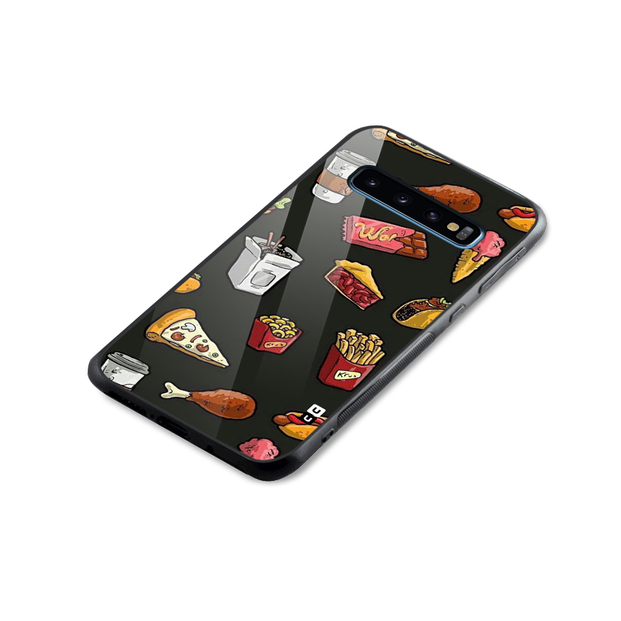 Foodie Pattern Glass Back Case for Galaxy S10