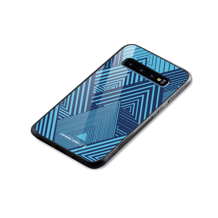Geometric Blue Print Glass Back Case for Galaxy S10