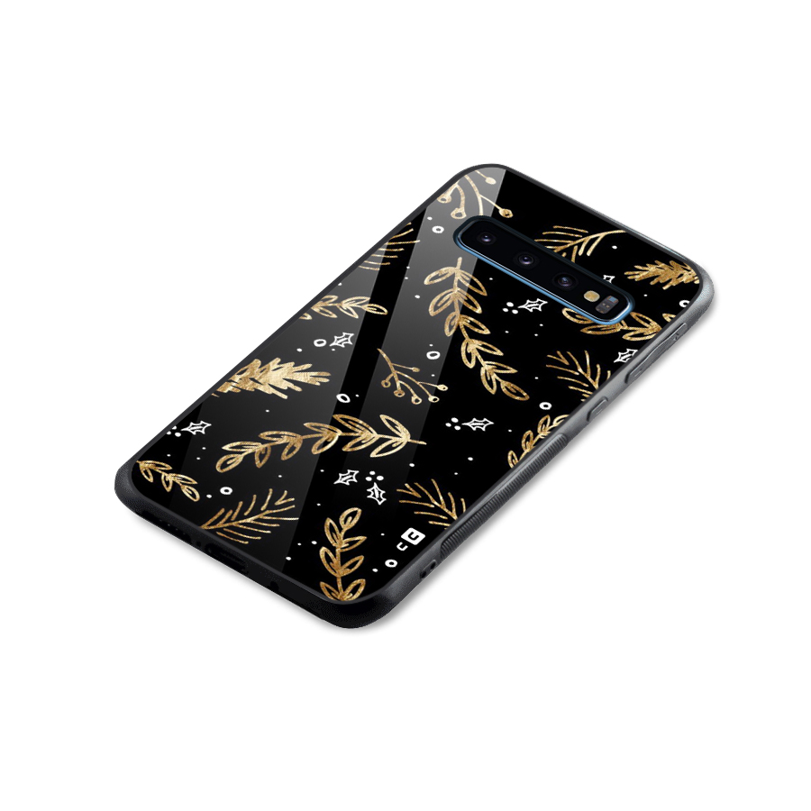 Gold Palm Leaves Glass Back Case for Galaxy S10