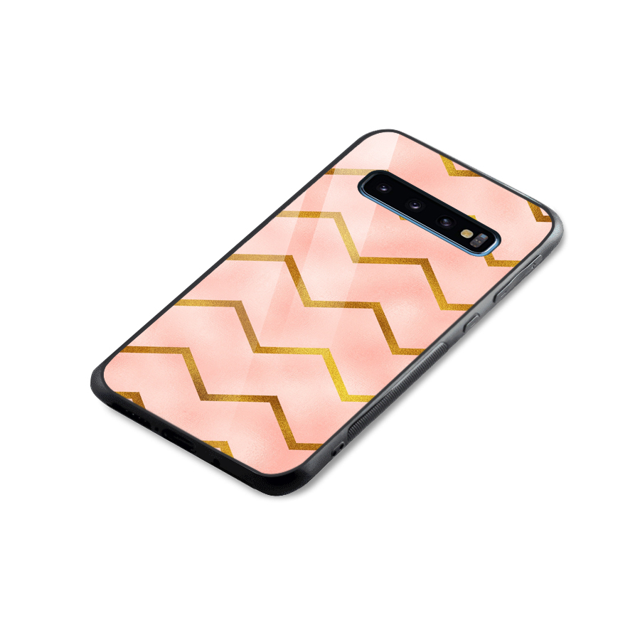 Gold Pink Pattern Glass Back Case for Galaxy S10