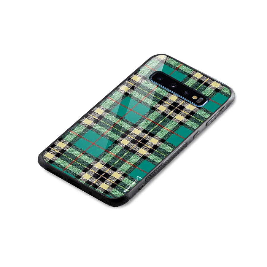Green Check Glass Back Case for Galaxy S10