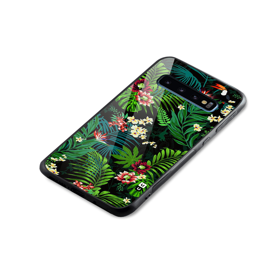 Green Leaf Design Glass Back Case for Galaxy S10