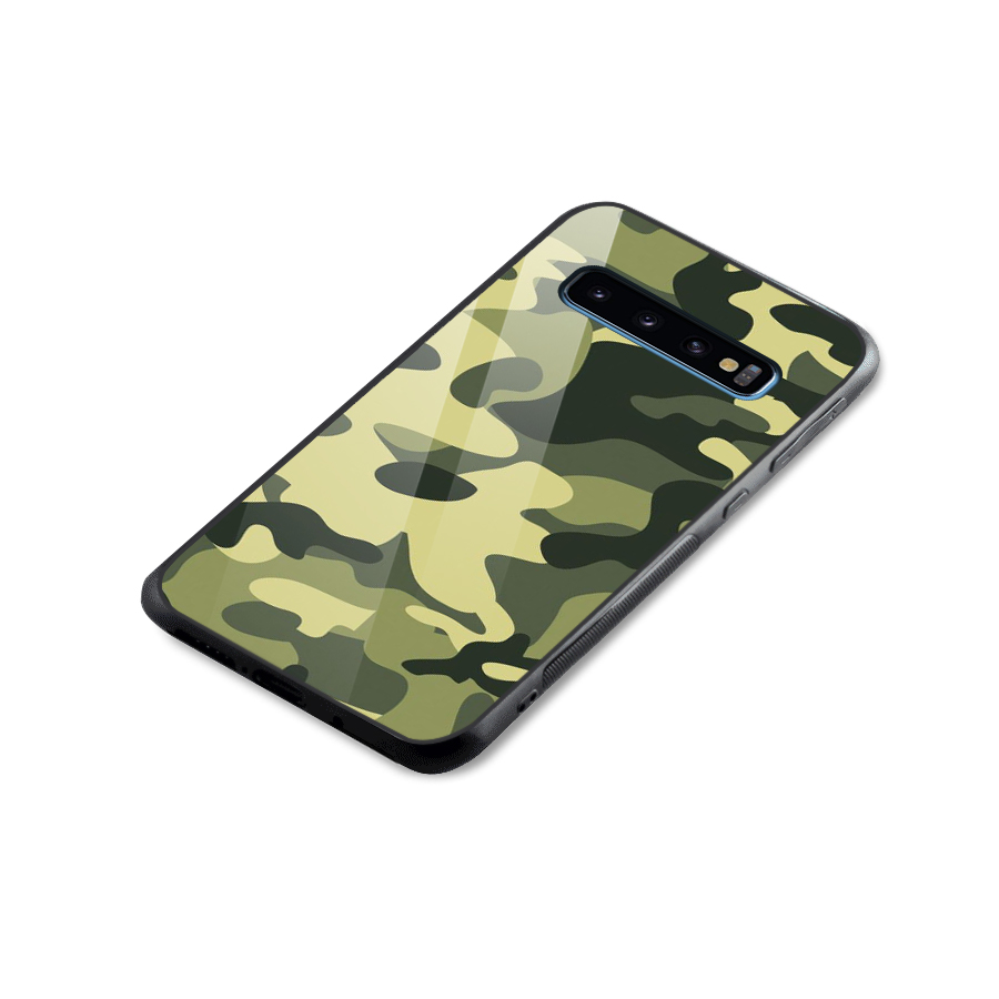 Green Military Pattern Glass Back Case for Galaxy S10
