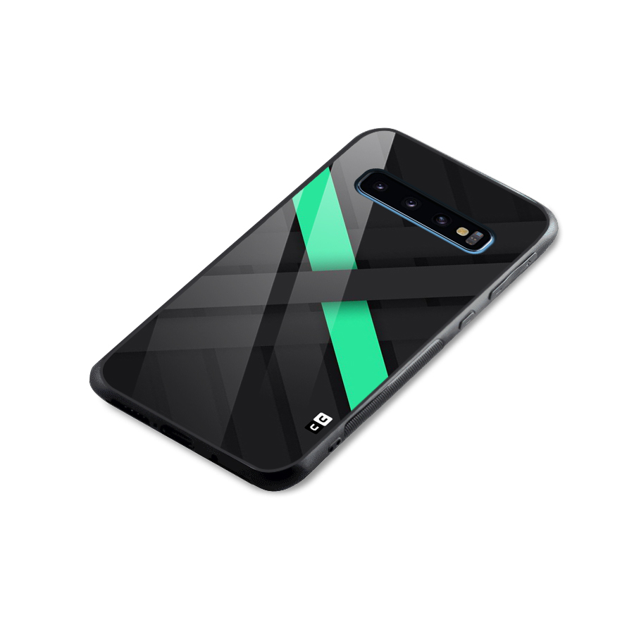 Green Stripe Diagonal Glass Back Case for Galaxy S10