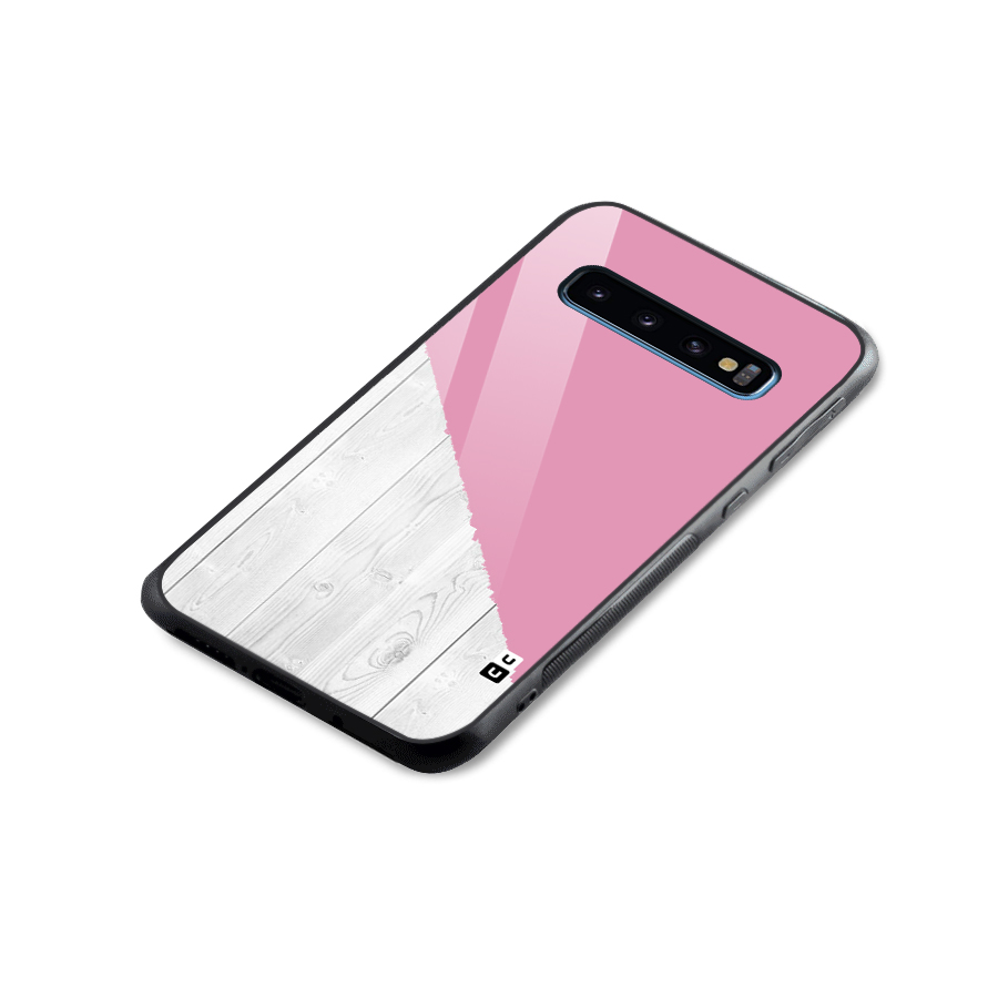Grey Pink Wooden Design Glass Back Case for Galaxy S10