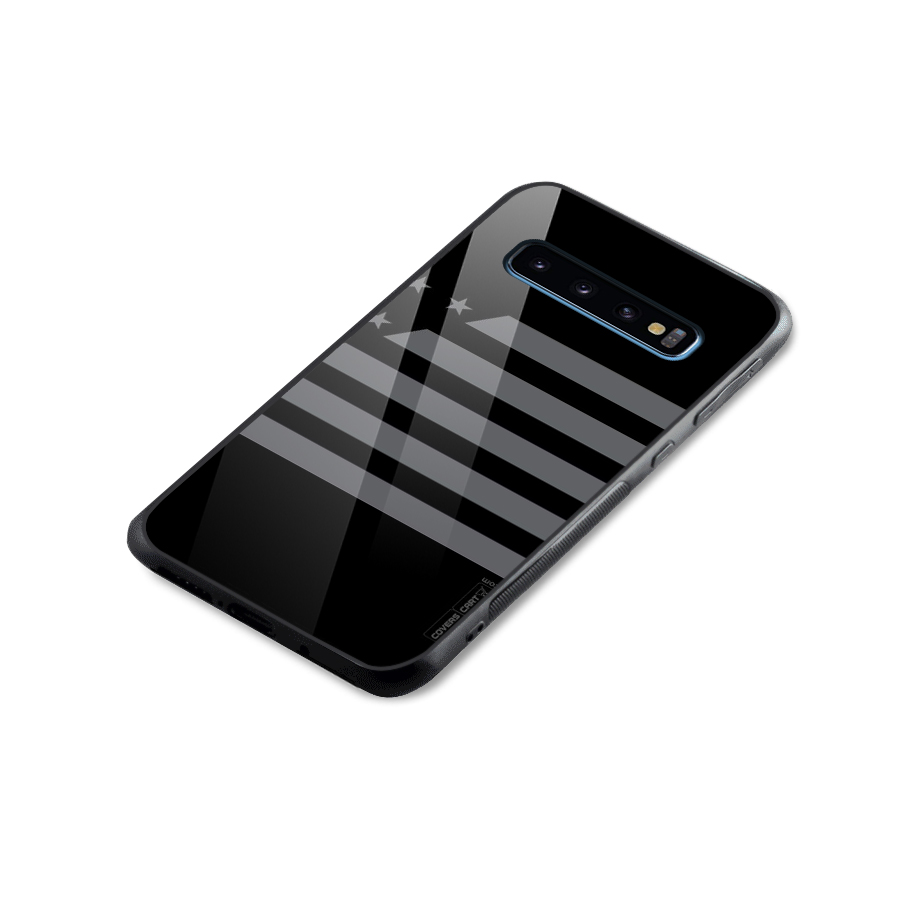 Grey Star Striped Pattern Glass Back Case for Galaxy S10