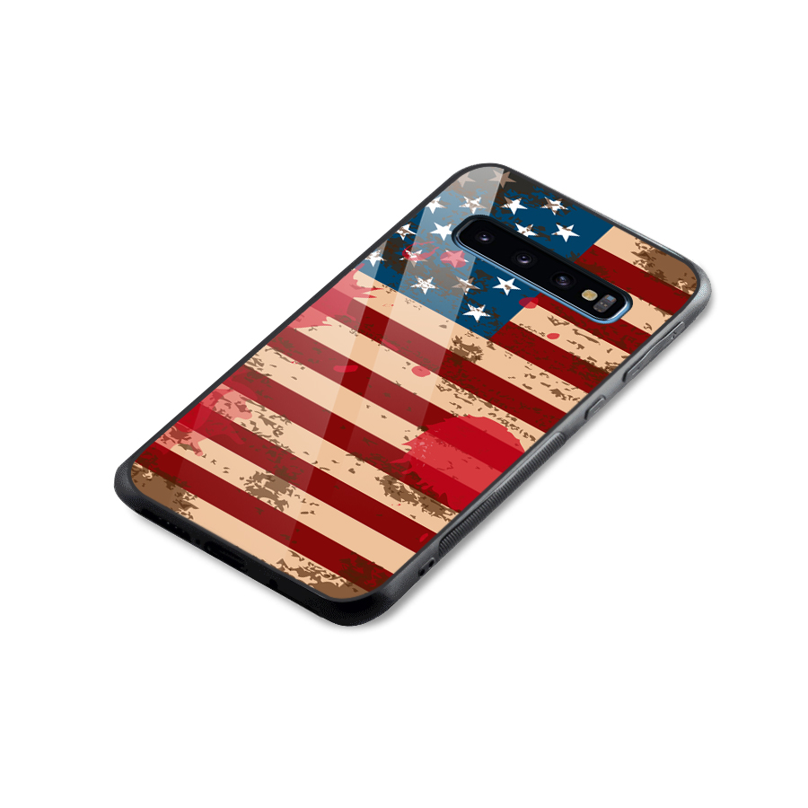Grunge USA Flag Glass Back Case for Galaxy S10