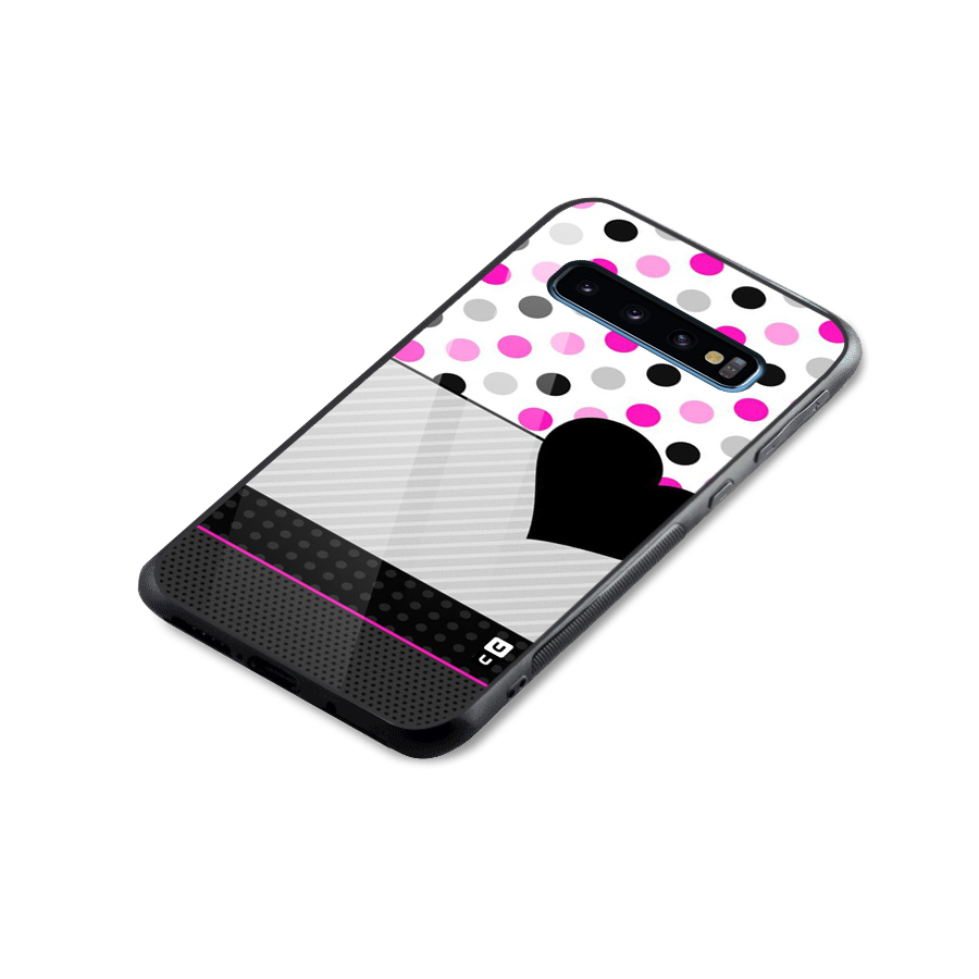 Heart Polka Stripes Glass Back Case for Galaxy S10