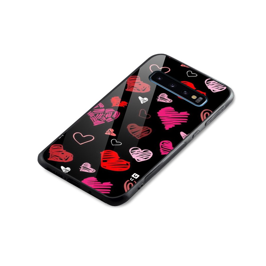 Hearts Art Pattern Glass Back Case for Galaxy S10