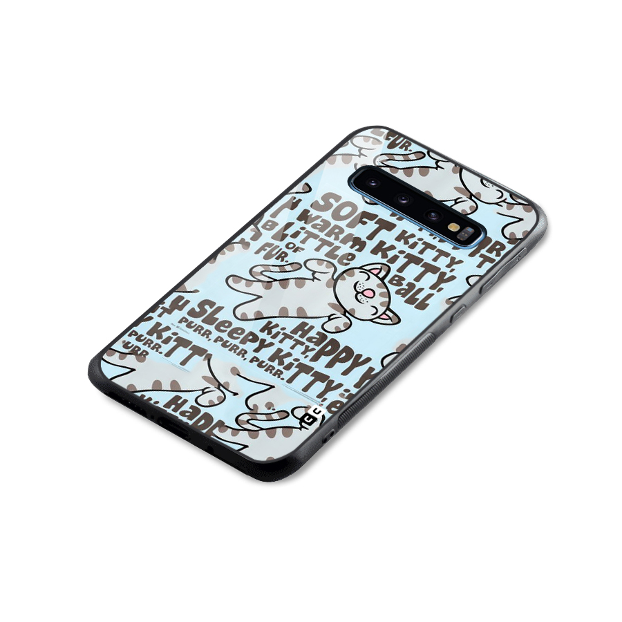 Kitty Pattern Glass Back Case for Galaxy S10
