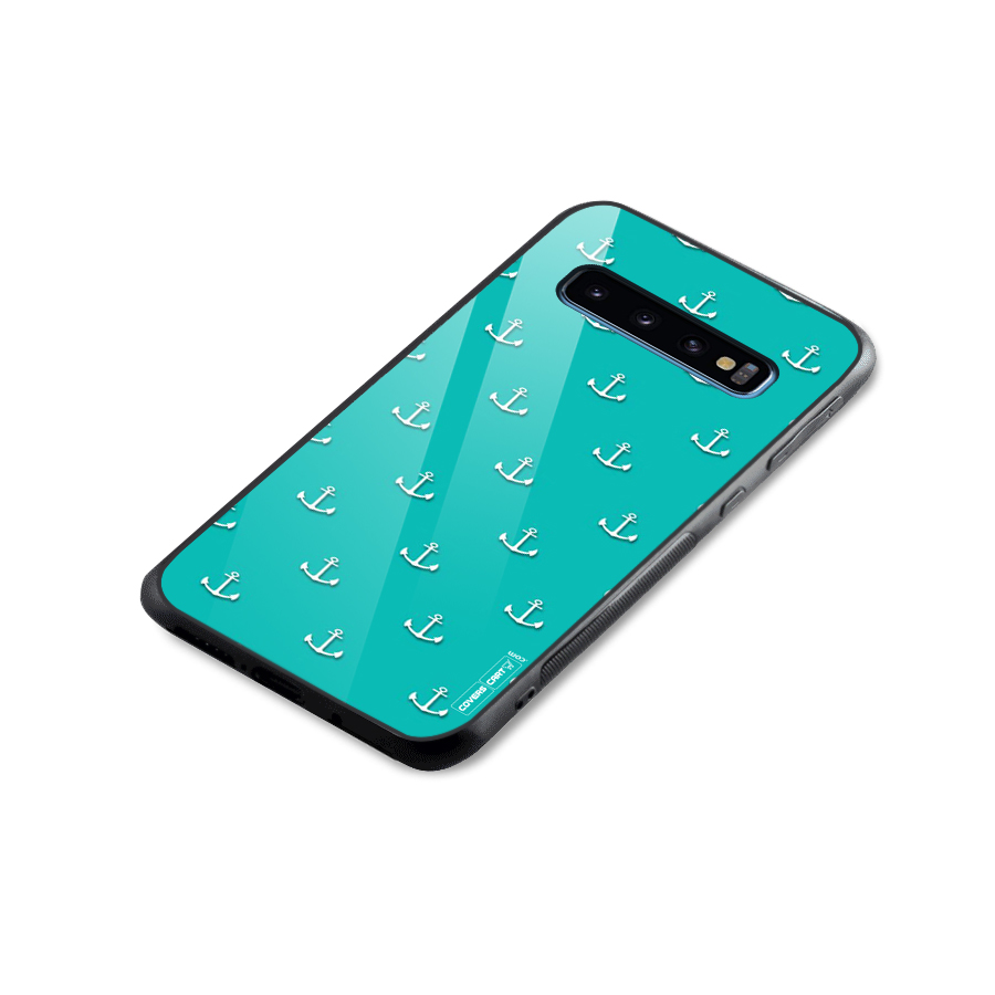 Light Blue Anchor Glass Back Case for Galaxy S10