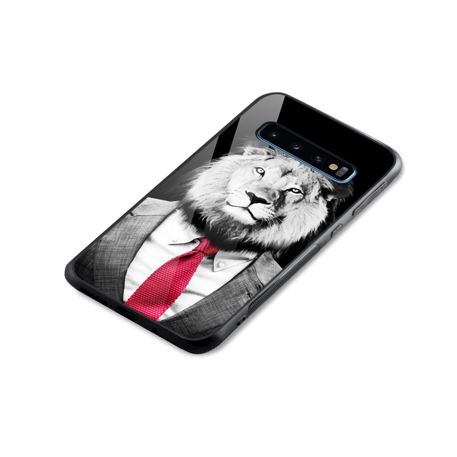Lion with Red Tie Glass Back Case for Galaxy S10