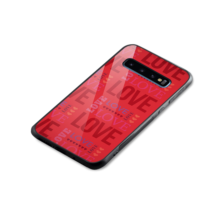 Love Pattern Glass Back Case for Galaxy S10