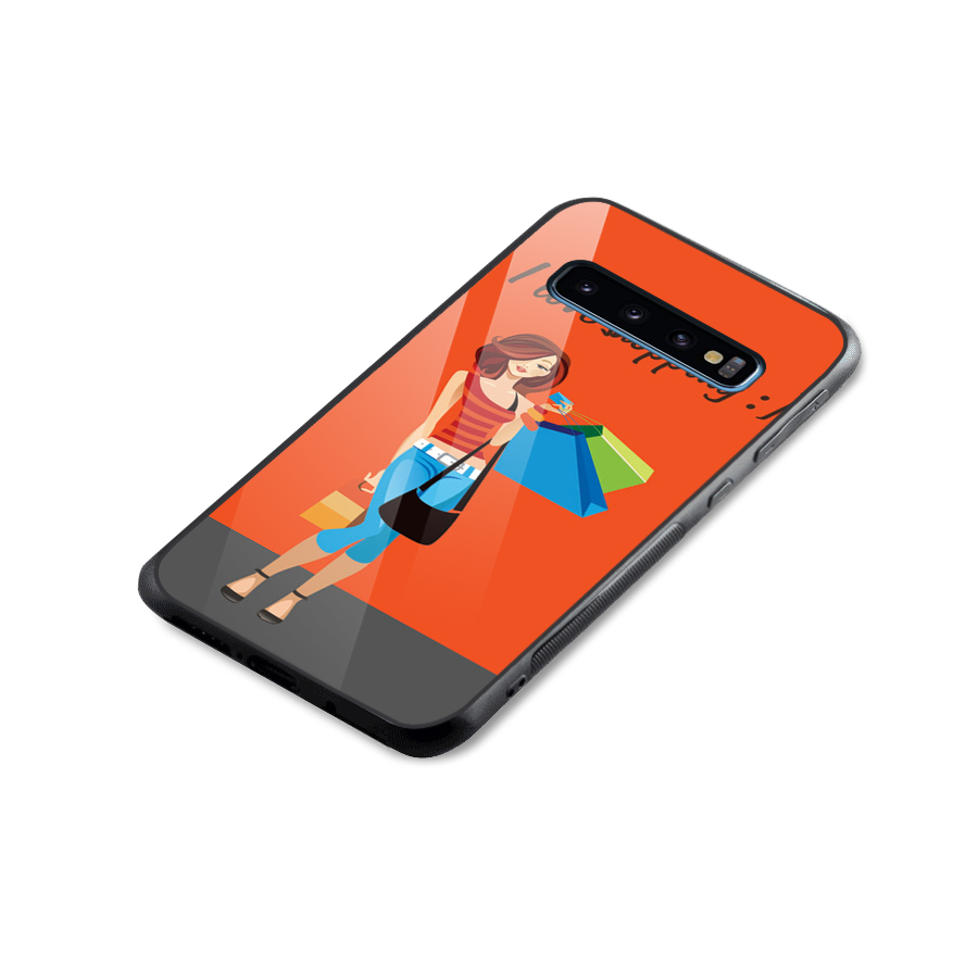 Love Shopping Classy Girl Glass Back Case for Galaxy S10