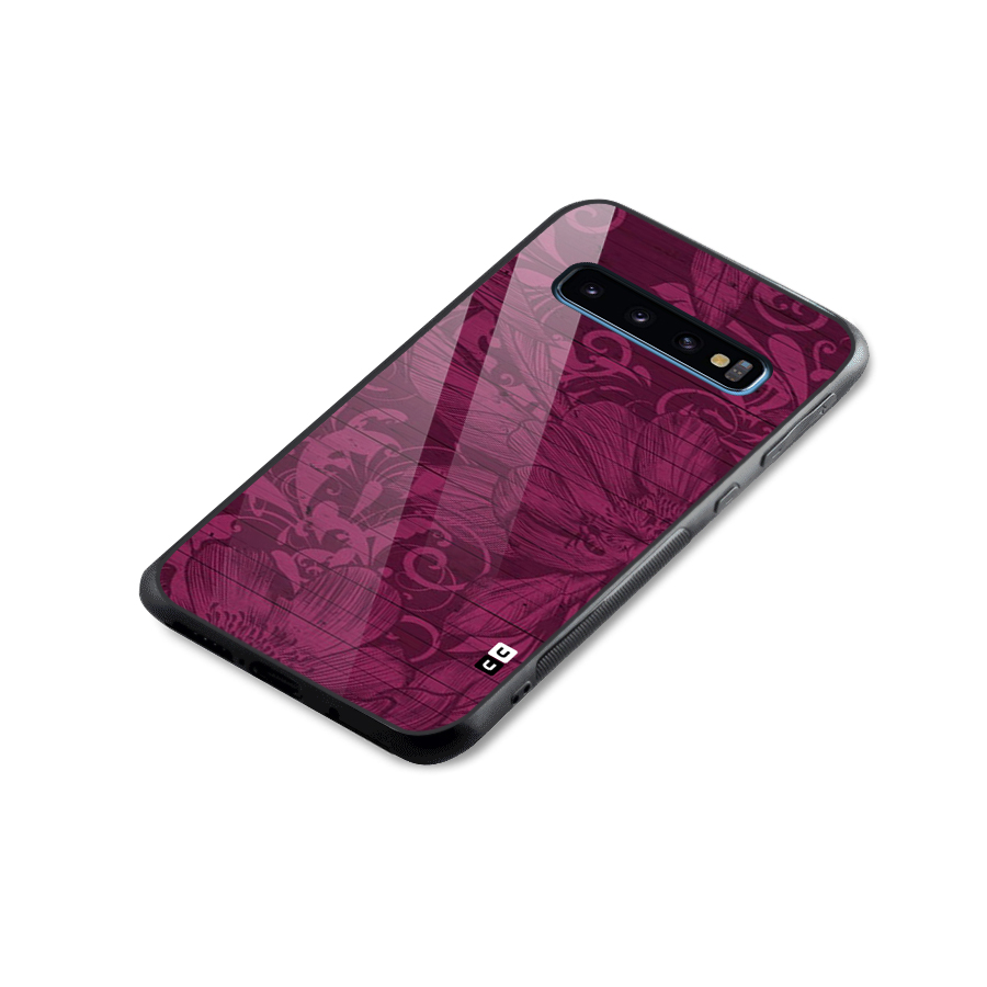 Magenta Floral Pattern Glass Back Case for Galaxy S10