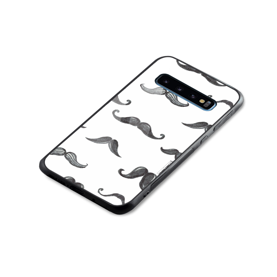 Moustache Pattern (Black) Glass Back Case for Galaxy S10
