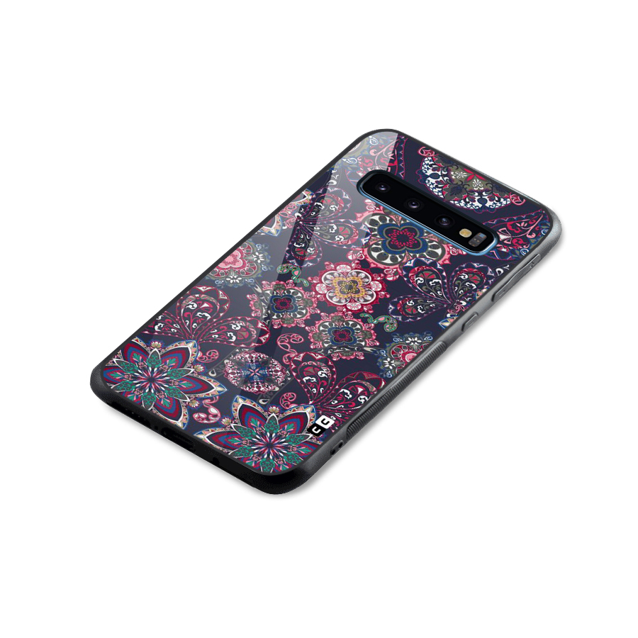Navy Blue Bloom Pattern Glass Back Case for Galaxy S10