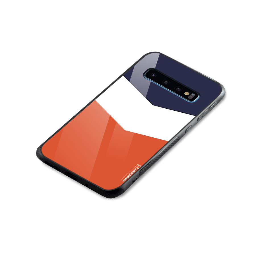 Navy Blue White Orange Arrow Glass Back Case for Galaxy S10