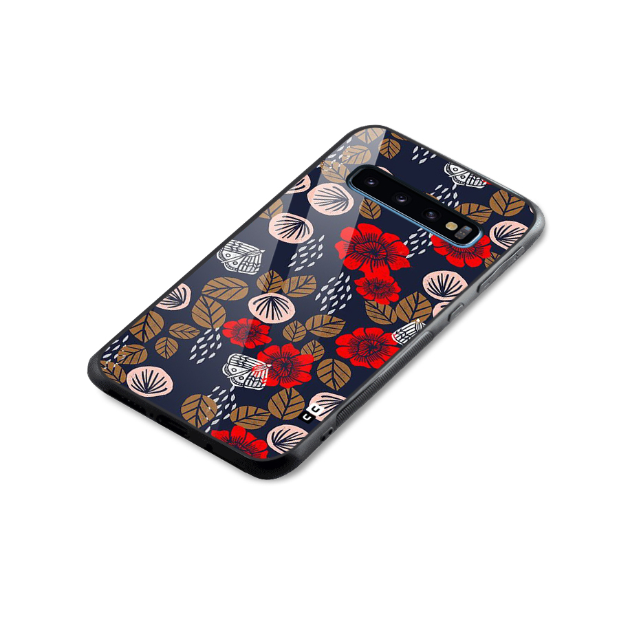Orange Flora Glass Back Case for Galaxy S10