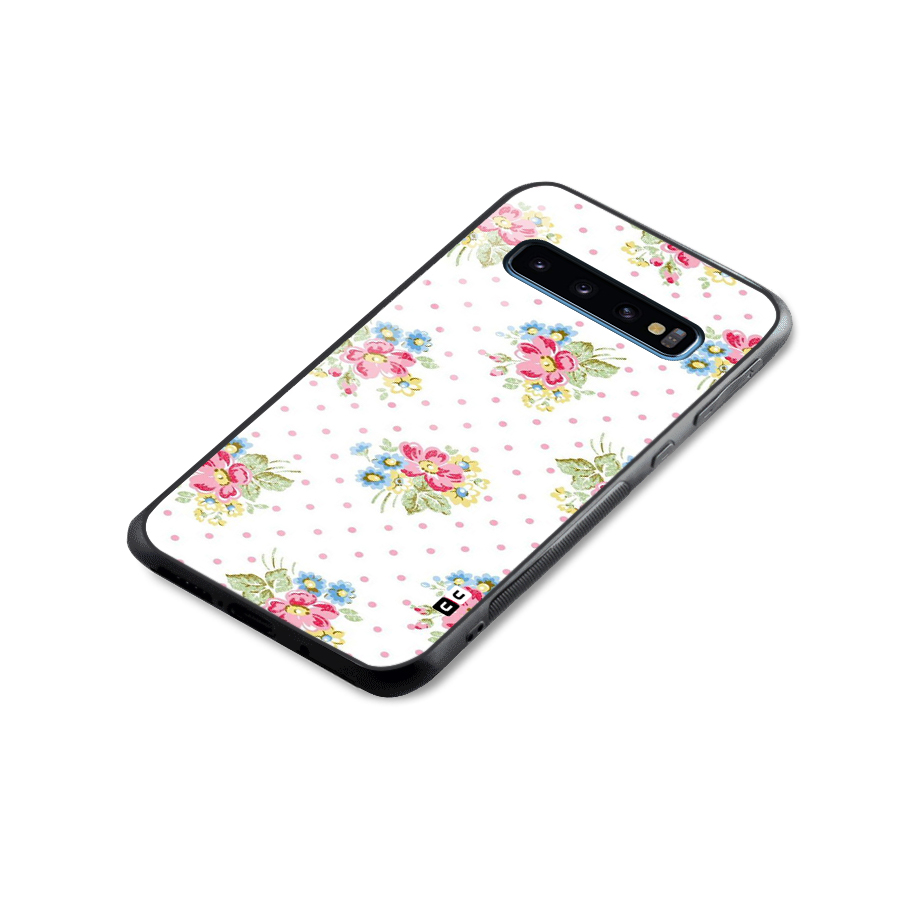 Painted Polka Floral Glass Back Case for Galaxy S10