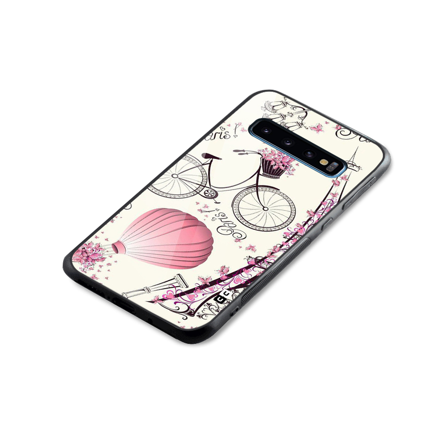 Paris Clipart Glass Back Case for Galaxy S10