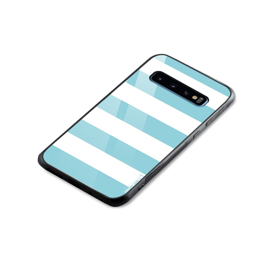 Pastel Blue White Stripes Glass Back Case for Galaxy S10