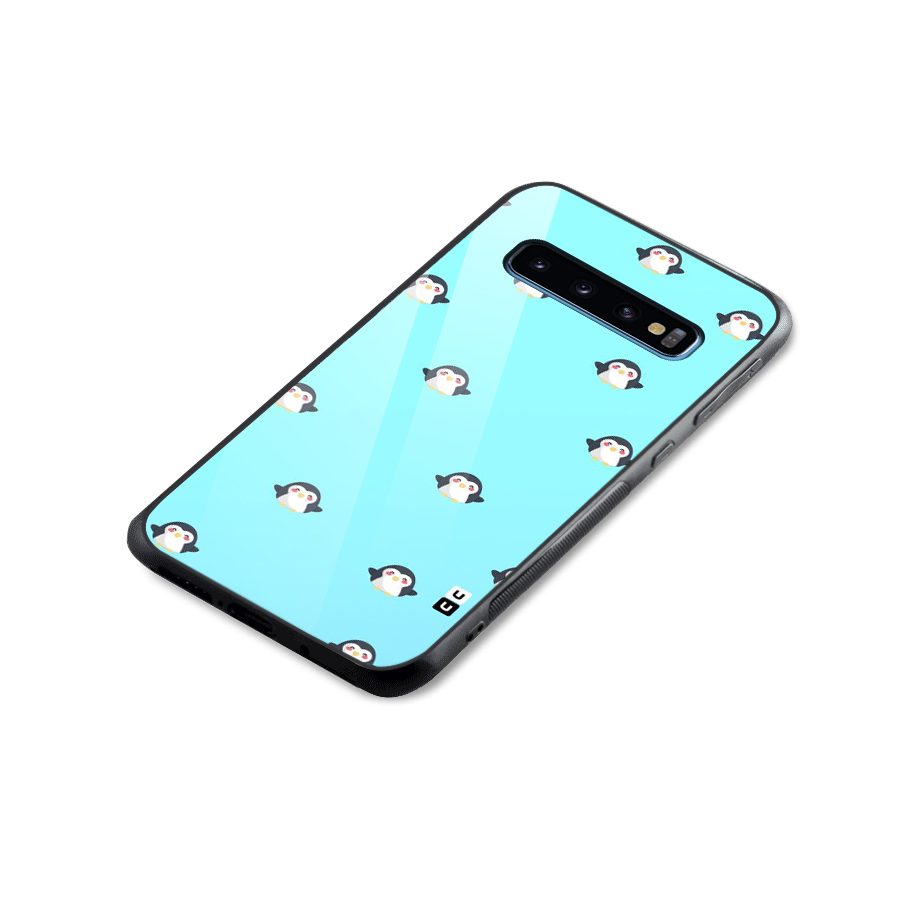 Penguins Pattern Print Glass Back Case for Galaxy S10
