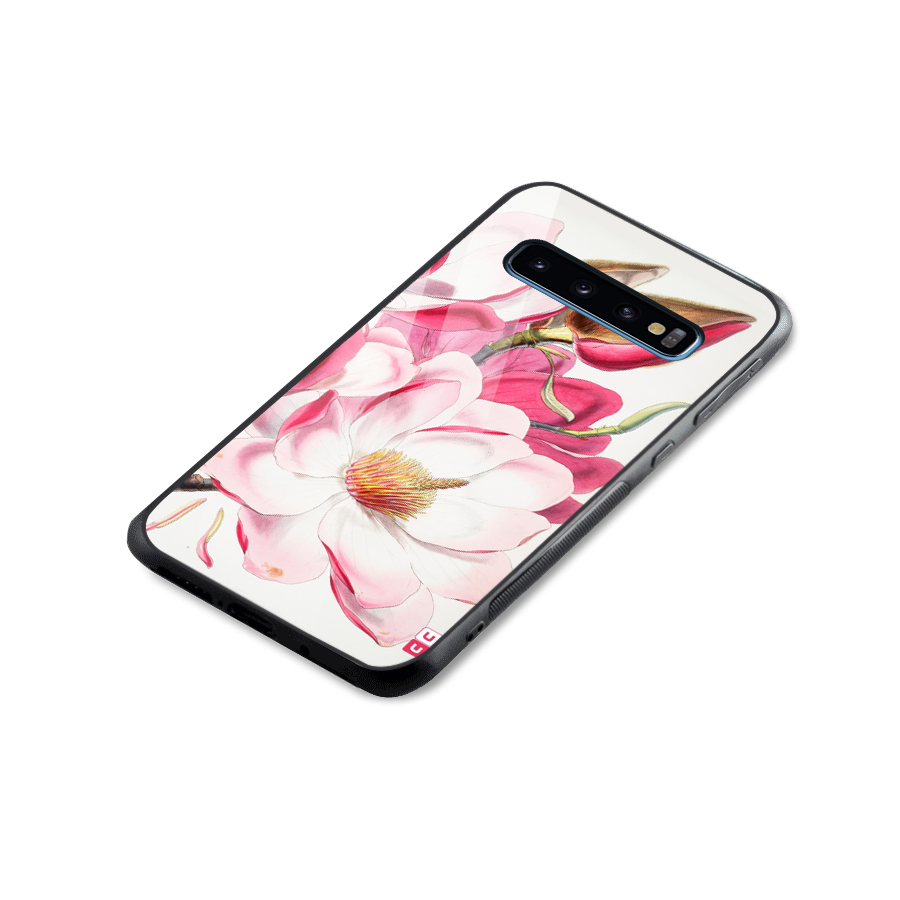 Pink Beautiful Flower Glass Back Case for Galaxy S10
