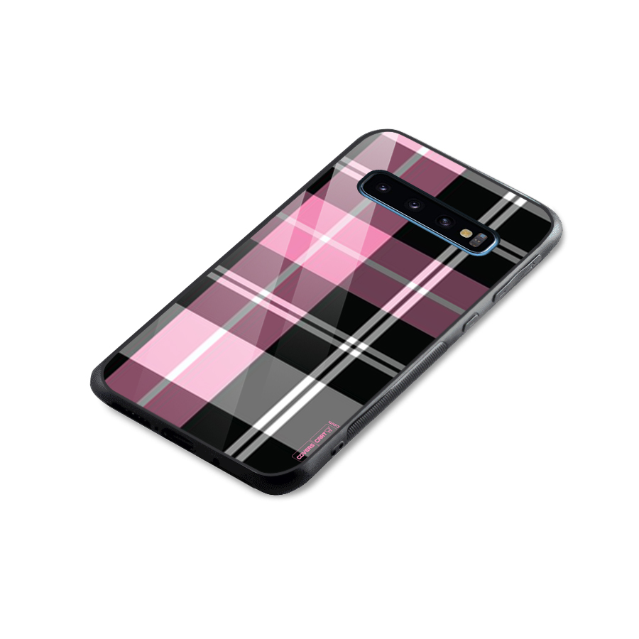 Pink Black Check Glass Back Case for Galaxy S10