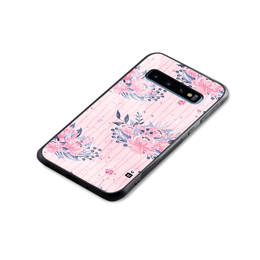 Pink Floral and Stripes Glass Back Case for Galaxy S10