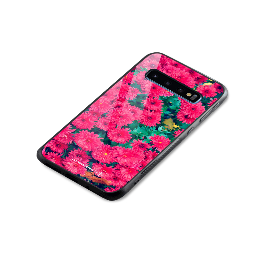 Pink Flowers Glass Back Case for Galaxy S10