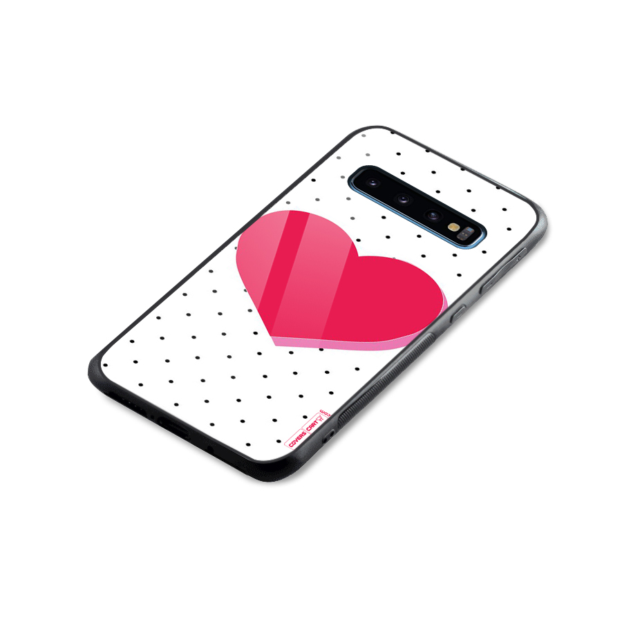 Pink Polka Heart Glass Back Case for Galaxy S10