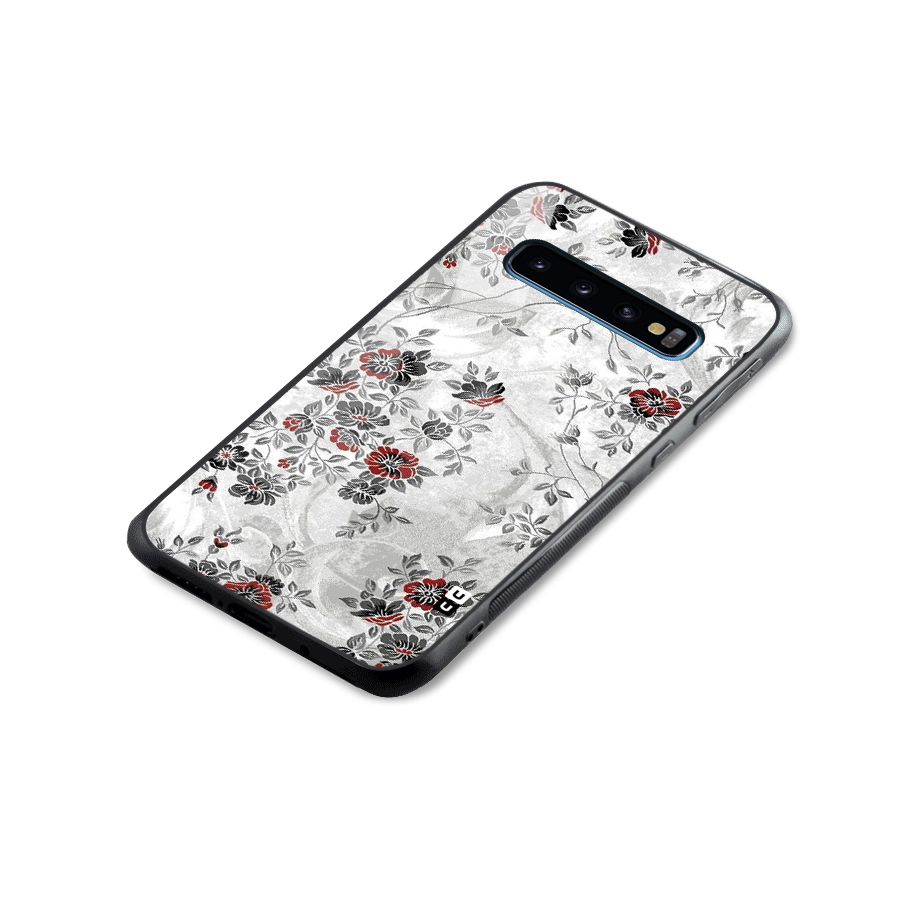 Pleasing Grey Floral Glass Back Case for Galaxy S10